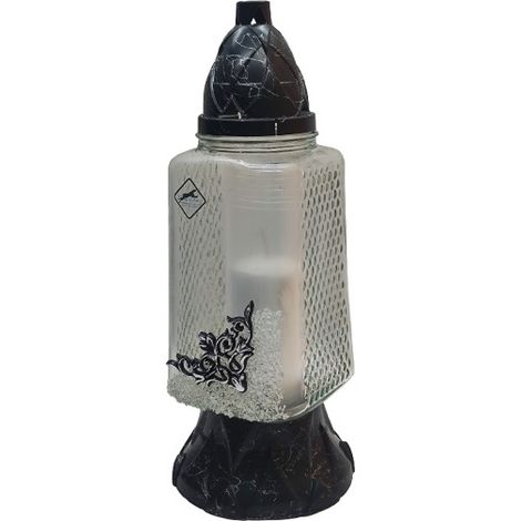 Lanterna L-1240/ cono / vetro bianco / applicazione ornamento argento / cristalli (1/3)