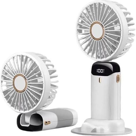 1 Ventilateur,Écran LED,5 Vitesses,Batterie 4000mAh,Rechargeable USB,Maison Bureau Extérieur (1/4)
