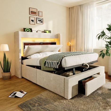 Tête de lit beige en lin 219 x 101 x 111 cm (1/5)