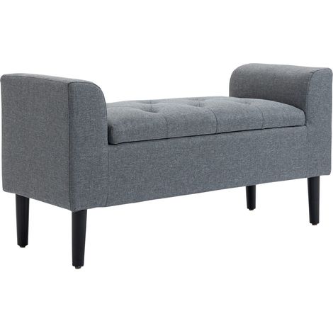 Sitzbank mit Stauraum, Polsterbank mit Leinenoptik, Holzbeine, Bettbank belastbar bis 130 kg, für Wohnzimmer Schlafzimmer Flur, 116 x 44 x 58 cm Hellgrau