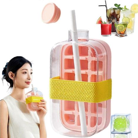 Moule à glaçons 2 en 1 pour bouteille d'eau – Démoulage facile sans contact, rangement au congélateur, moule à glaçons pour jus et café – Choisissez la couleur et la taille Rose 800 ml (1/5)