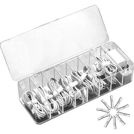 Boîte de rangement transparente pour câbles de charge, boîte de gestion des câbles de données, trieur de câbles USB, boîte de rangement compacte pour produits cosmétiques, petit organiseur et rangemen (1/5)