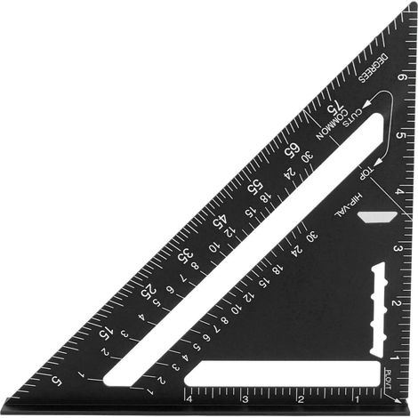 Outil de mesure de chevrons impériaux, carré de charpentier de 7 pouces, règle triangulaire en alliage d'aluminium métallique à 90 et 45 degrés, noir (1/5)