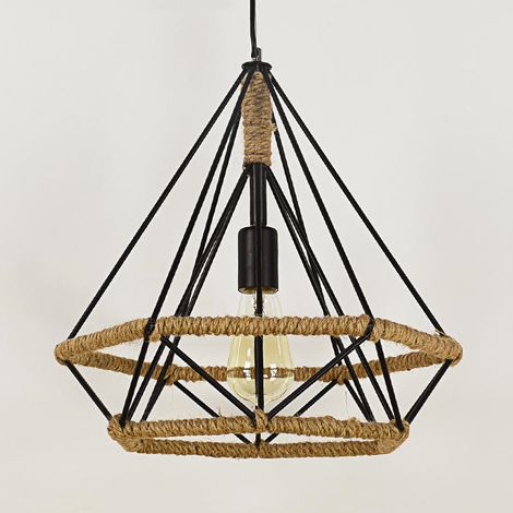 Rétro américain en fer forgé corde de chanvre diamant allée balcon lustre abat-jour en métal lampes décoratives à tête unique