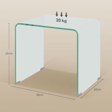 Table basse moderne en verre trempé pour salon, design monobloc, 50 x 40 x 45 cm, transparente (1/5)