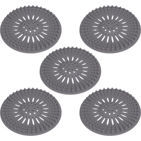 Cache-cheveux en silicone durable pour bonde de douche, facile à installer et à nettoyer, convient pour baignoire et salle de bain (gris)