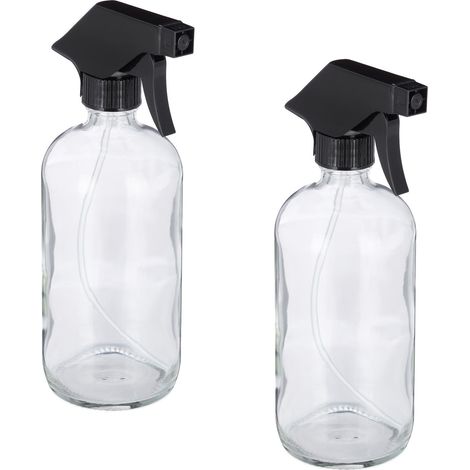 Relaxdays Spruzzino Nebulizzatore, Set 2x500 ml Bottiglie Spray Vuote, Vaporizzatore Parrucchieri, Pulizia, Trasparente (1/5)