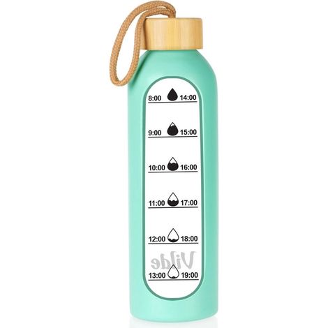 Glass Water Bottle with Mint Silicone Sleeve, 600 ml (1/5)