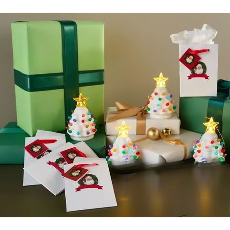 Ensemble de 4 mini sapins de Noël nostalgiques - Ensemble de 4 mini sapins de Noël - E --