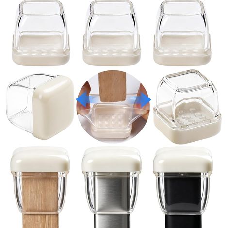 24 pcs Embouts pour Pieds de Chaise 19-28 mm avec Fond en Téflon, Protection Pied de Chaise Carré Silicone Couvre-Jambes de Meuble, Patins en Téflon 1" pour Résistants Rayures et Élastique (1/5)