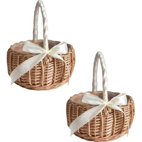 Set aus 2 kleinen Weidenkörben mit Henkeln, für Hochzeiten, Dekorationen oder Obst