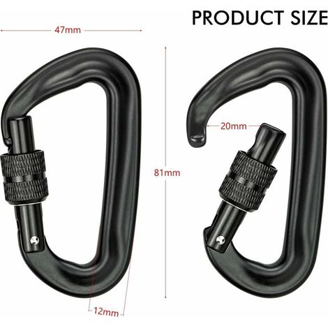 2Pcs Mousqueton Escalade 12KN (1200KG) Robustes Mousqueton Aluminium Mousqueton à Verrouillage en Forme de D pour Hamacs Balançoire de Yoga Camping Porte-clés Chiens de Serrure (1/4)