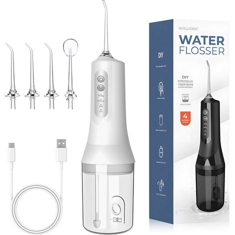 Jet Dentaire Hydropulseur Portable, Hydropulseur Dentaire avec 4 Modes et 4 Buses, Irrigateur Oral de 260ML, Water Flosser for Teeth, Hydropulseurs Et Irrigateurs, Étanche IPX7 USB-C Chargé (1/5)