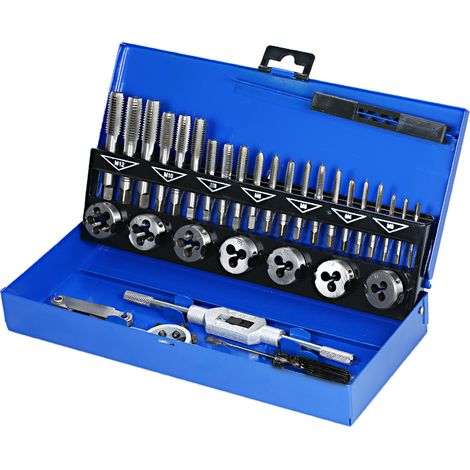 32 PCS Set de filières et tarauds métriques HSS M3-M12 clé à filer à main outil de filetage taraudage carbure de tungstène kit ingénieur avec coffret métallique (1/2)