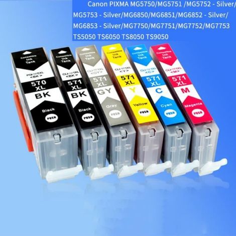 Remplacer Cartouches pour Canon PGI-570 CLI-571 Cartouches d'encre PGI-570XL CLI-571XL Compatible avec Canon PIXMA TS5050 TS6050 (1/4)