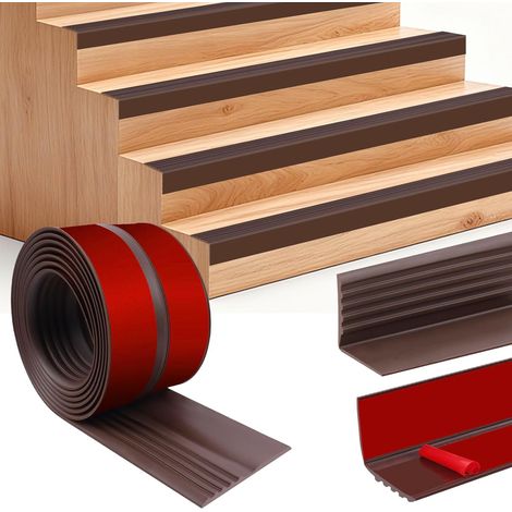 Nez de marche profilé adhésif nez de marche antidérapant escalier en vinyle protection des bords d'escalier (1m, 50×48mm, Marron) (1/5)