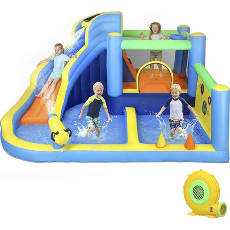 8-in-1 aufblasbare Burg mit Gebläse, Wasserpark, Rutsche, Trampolin, Bällebad, mehrfarbigem Oxford-Design