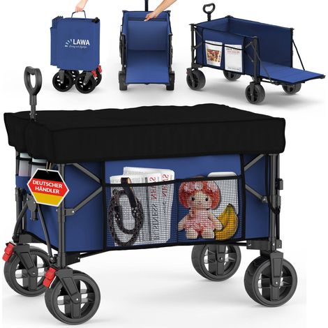 faltbarer Bollerwagen mit Dach, Bremse, Heckklappe, blau, kleines Packmaß kompakter Transportwagen leicht (1/5)