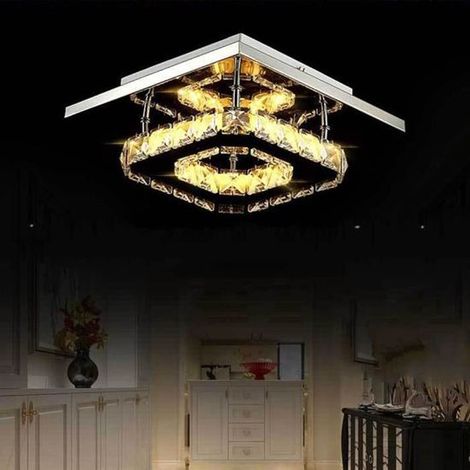 Moderne LED Deckenleuchte Kristall Deckenlampe Quadrat Lampenschirm für Schlafzimmer Wohnzimmer Flur Treppe Eingang (12W Warmes Licht)