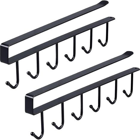 Porte-tasses - Etagère inférieure - 6 Crochets - Insert d'armoire - 2 Pièces - Cuisine (Noir) (1/5)