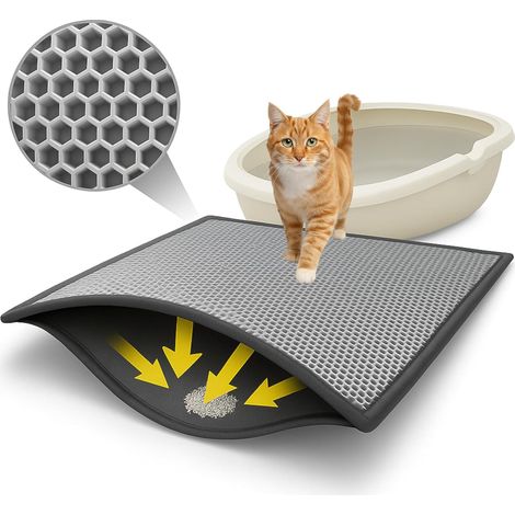 1 Tapis De Litière Pour Chat 30x40 Cm Design Nid D Abeille Imperméable Double Couche Gris (1/5)