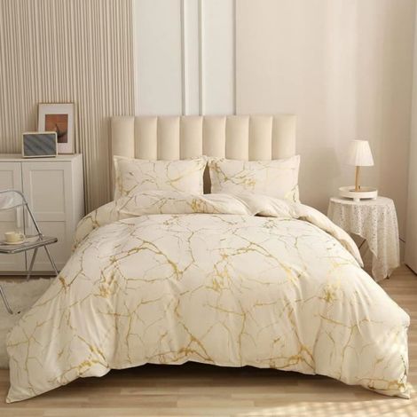 Housse de Couette - Marbre Beige - 140x200 + 1 Taie d'oreiller 65x65cm - Microfibre avec Fermeture Éclair (1/3)