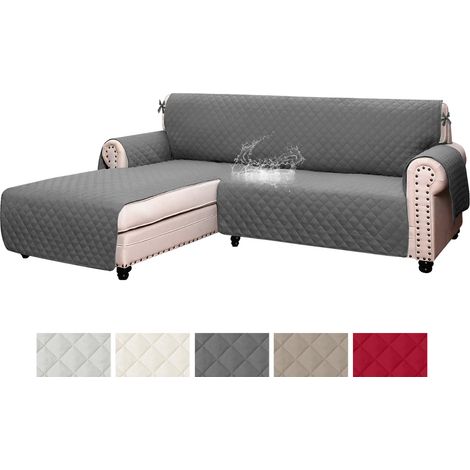 Copridivano Trapuntato con Penisola Destra o Sinistra Salvadivano Simple Antimacchia Antiscivolo AntiGraffio Copri Chaise Longue con Lacci Universale GrigioScuro - 4 Posti+Penisola