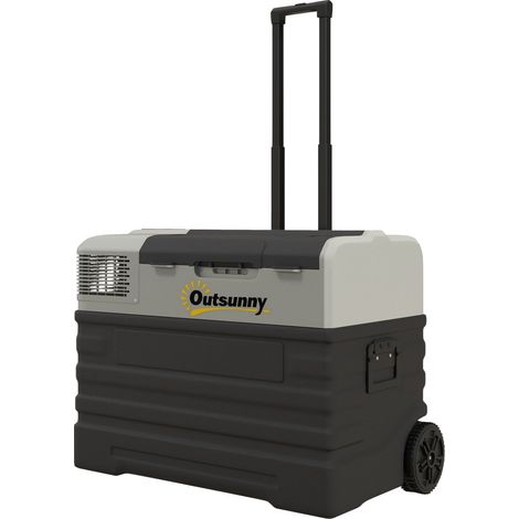 Kompressor Kühlbox 56L, Kühlbox Auto 12/24V DC & 240V AC bis -20°C, Tragbar Gefrierbox mit ECO/MAX Modi, Mini Kühlschrank mit Teleskopstange, Rad, für Camping, Lkw, Boot und Steckdose 