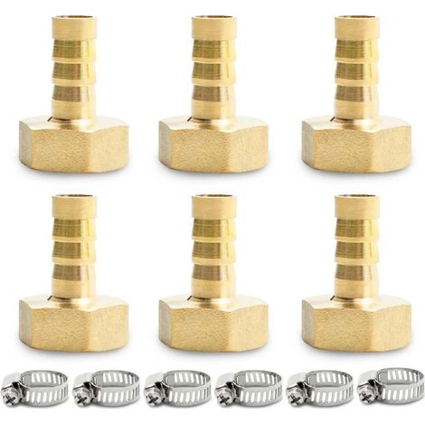 Lot de 6 Raccords cannelés, Laiton, Filetage BSP 1/2", Diamètre 12 mm, Outils pneumatiques (1/5)