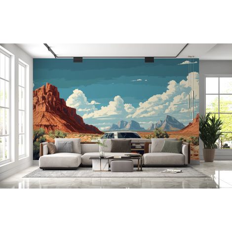 Papier peint voitures - voiture rétro sur fond de canyon désertique - 150 x 250 cm (1/2)