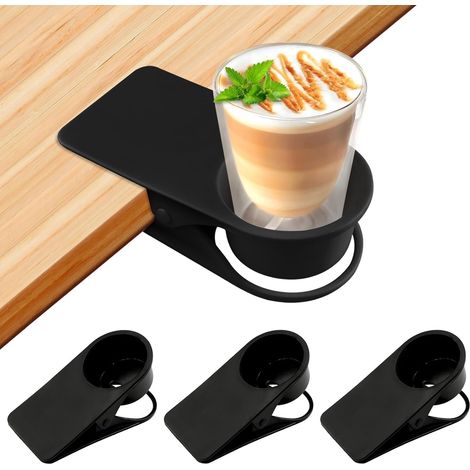 Portavasos con clip, 3 piezas, soporte para silla/escritorio, soporte para botella/vaso, con correa de almacenamiento y ranura para maceta, soporte para café y bebidas, para uso en el hogar y la ofici (1/5)