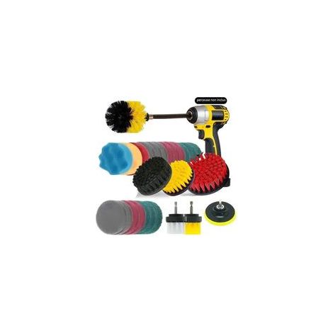 Kit de 27PCS Brosse Perceuse,Broches Nettoyage Rotative Voiture Brosse Visseuse pour Voiture/Jantes/Baignoire/Carrelage/Cuisine (1/5)