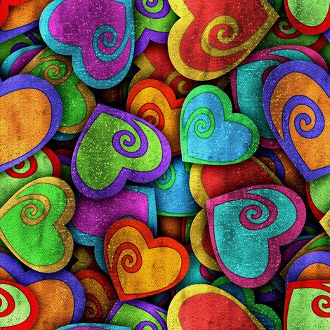 Telas decorativas para exteriores Oxford - motivo de corazones de colores 2 (1/5)