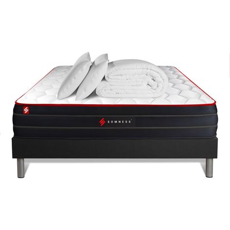 Komplettpaket Bett - Matratze 180x200 cm + Boxspringbett mit Lattenrost (im Set) + 2 Kopfkissen + Bettdecke - Boost