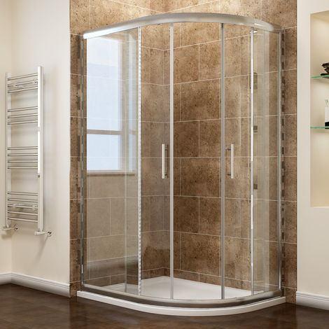 ELEGANT 6mm Safety Tempered Glass Right Quadrant Shower Cabin Walk in Sliding Wet Room 1000 x 800 mm with Tray and Waste Trap (1/5)