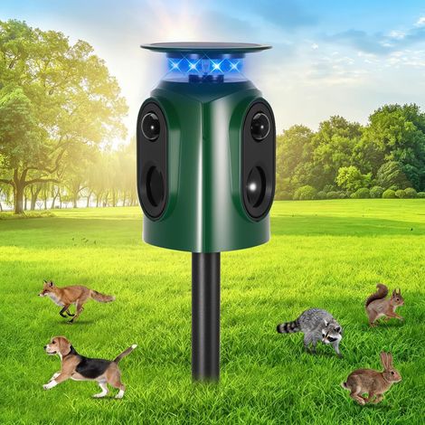Solarbetriebenes Ultraschall-Katzenabwehrgerät, 360°-Katzenabwehr für den Garten, Ultraschall-Haustierabwehrgerät mit Bewegungsmelder und Kontrollleuchte, wasserdicht (IP65), 10 m Reichweite (1/5)