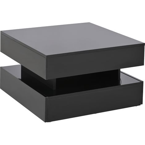 Höhenverstellbarer Couchtisch 65 x 65 x 38,5 cm Schwarz mit LED, 2 Schubladen und Geheimfach (1/5)