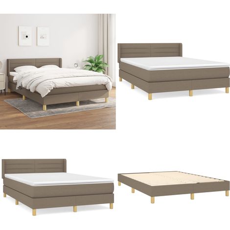 Sommier à lattes de lit avec matelas Taupe 140x190 cm Tissu - Sommier - Matelas à ressorts ensachés