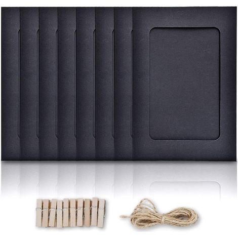 Papier Bilderrahmen 5x7 Kraftpapier Bilderrahmen 30 STÜCKE DIY Karton Bilderrahmen mit Holz Clips und Jutefaserschnur(Schwarz) (1/5)