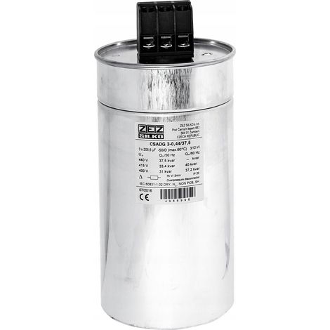 ZEZ-Silko-Kondensator 37,5 kvar 440 V Cn=3x205,52µF In=3x49,26A O145x296MM