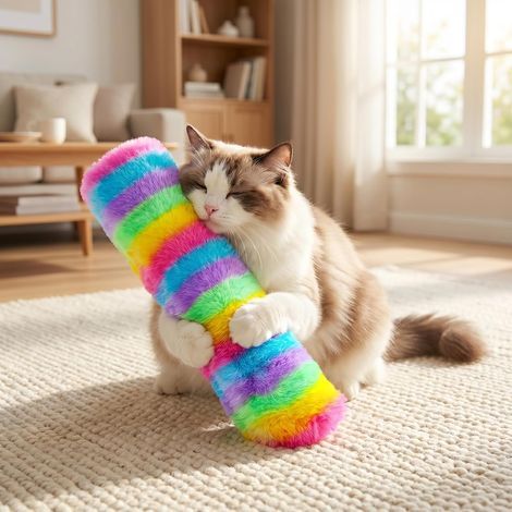Soft and durable plush pillow with crinkly catnip texture for indoor play and exercise (macaron color) (1/5)