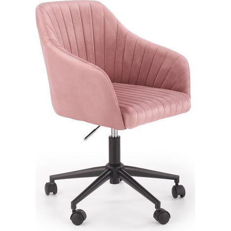 Fauteuil de bureau enfant avec accoudoirs en velours rose avec piètement noir à roulettes EZRA (1/5)