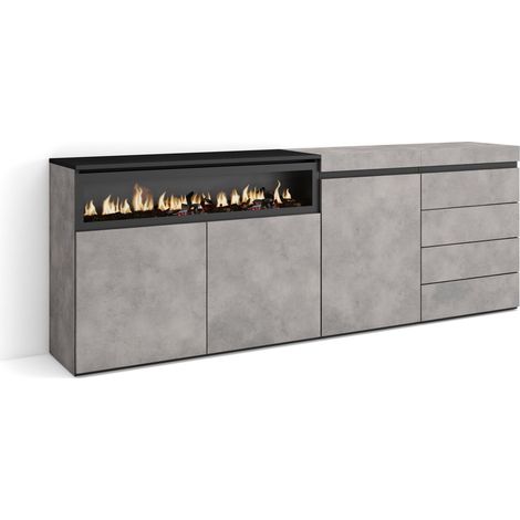 Skraut Home - Buffet, Bahut, Meuble de Rangement, 207x75x35 cm, Chambre à coucher, pièce, Cheminée électrique, Commode, Buffet, Style moderne, Gris Ciment (1/5)