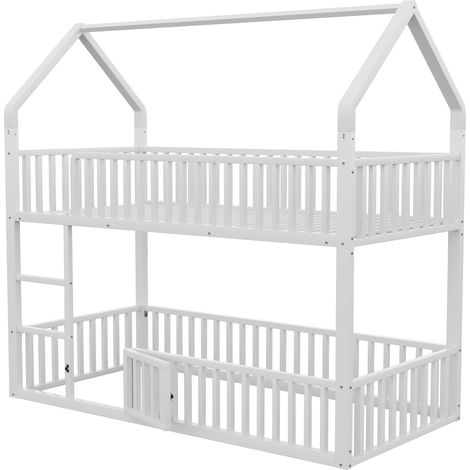 Litera infantil de metal 90 x 200 cm blanca con escalera y puerta abatible (1/5)