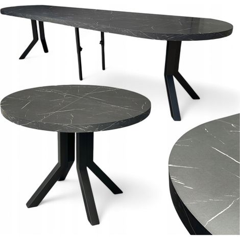 Runder ausziehbarer Tisch Ø110 cm bis 310 cm Metall + Schwarzer Marmor Royal (1/5)