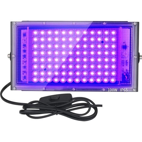 Projecteurs LED d'extérieur, Lumières noires 100W, projecteur de lumière noire avec prise et interrupteur, for fête lumineuse, Halloween, affiche fluorescente, peinture corporelle pour cour, parking, (1/5)
