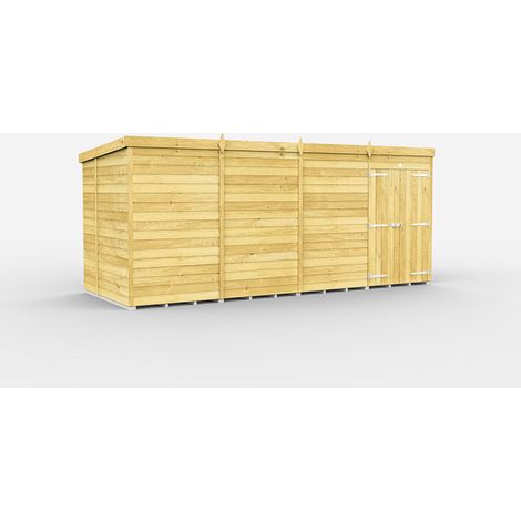 15 x 6 Feet Pent Shed - Double Door Without Windows - Wood - L178 x W454 x H201 cm