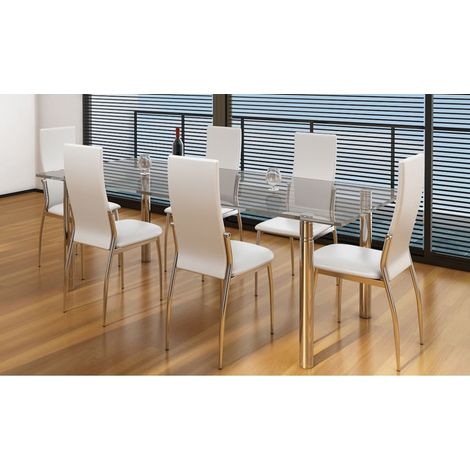 Maison Exclusive - Esszimmerstühle 6 Stk. Weiß Kunstleder (1/5)