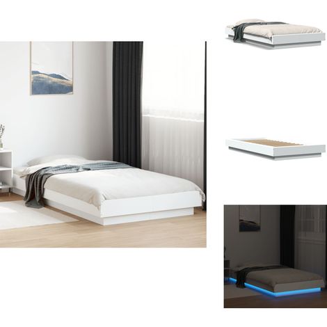 Bettgestell mit LED Weiß 90x190 cm Holzwerkstoff - Bettes Gestell - Holzbettfundament - LED Beleuchtung - Weißes Bett - Doppelbett (1/5)