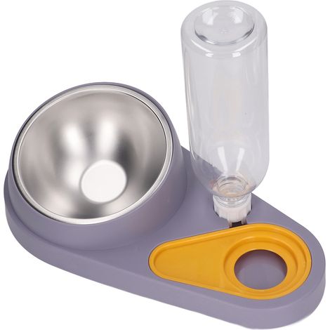 Gamelle double pour chat avec remplissage automatique d'eau, inclinaison à 16°, en acier inoxydable, couleur violette. (1/5)